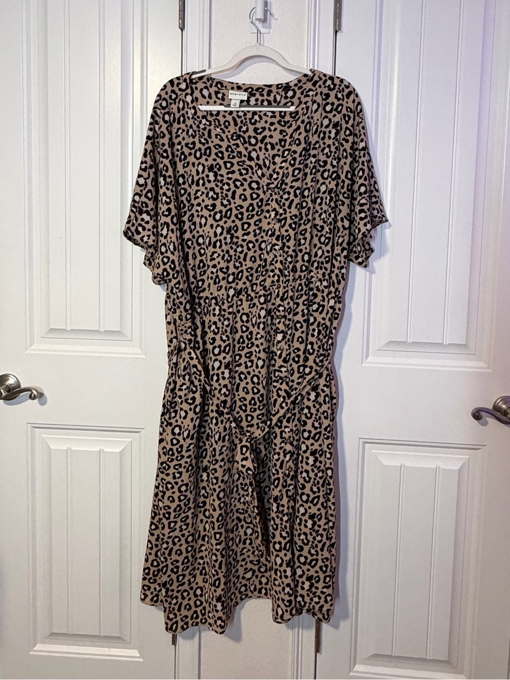 Ava & Viv Taupe and Black Leopard Midi Dress